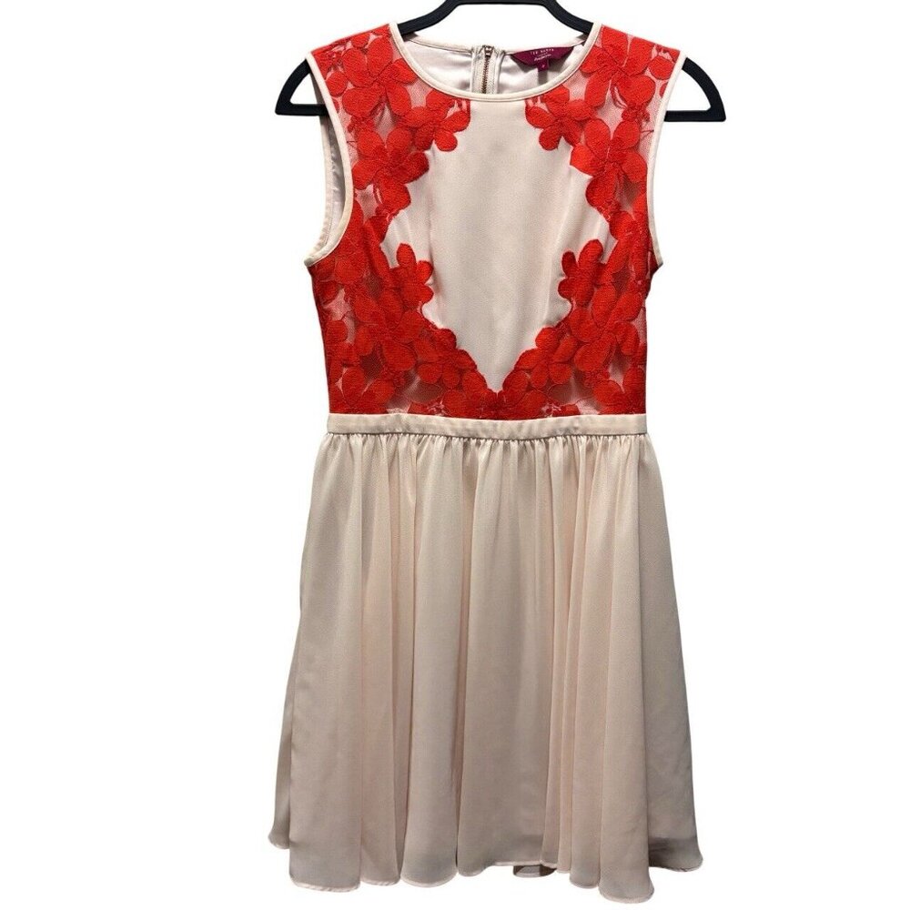 Ted Baker Vember Lace Chiffon Embroidered Dress Women's Size 2 US 6